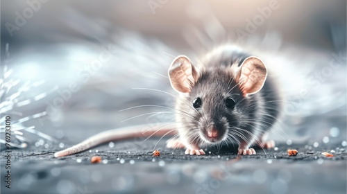 Captured in stunning close up showcases small curious house mouse fascinating example of wildlife right at home with sleek gray fur and bright alert eyes mouse exudes unique charm photo