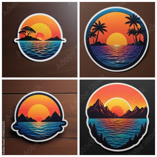 Diseño de pegatinas 3d bonitas puestas de sol