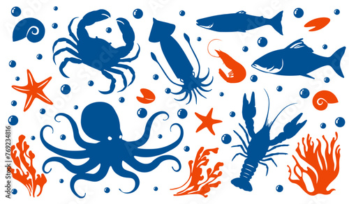 Set of Seafood silhouettes