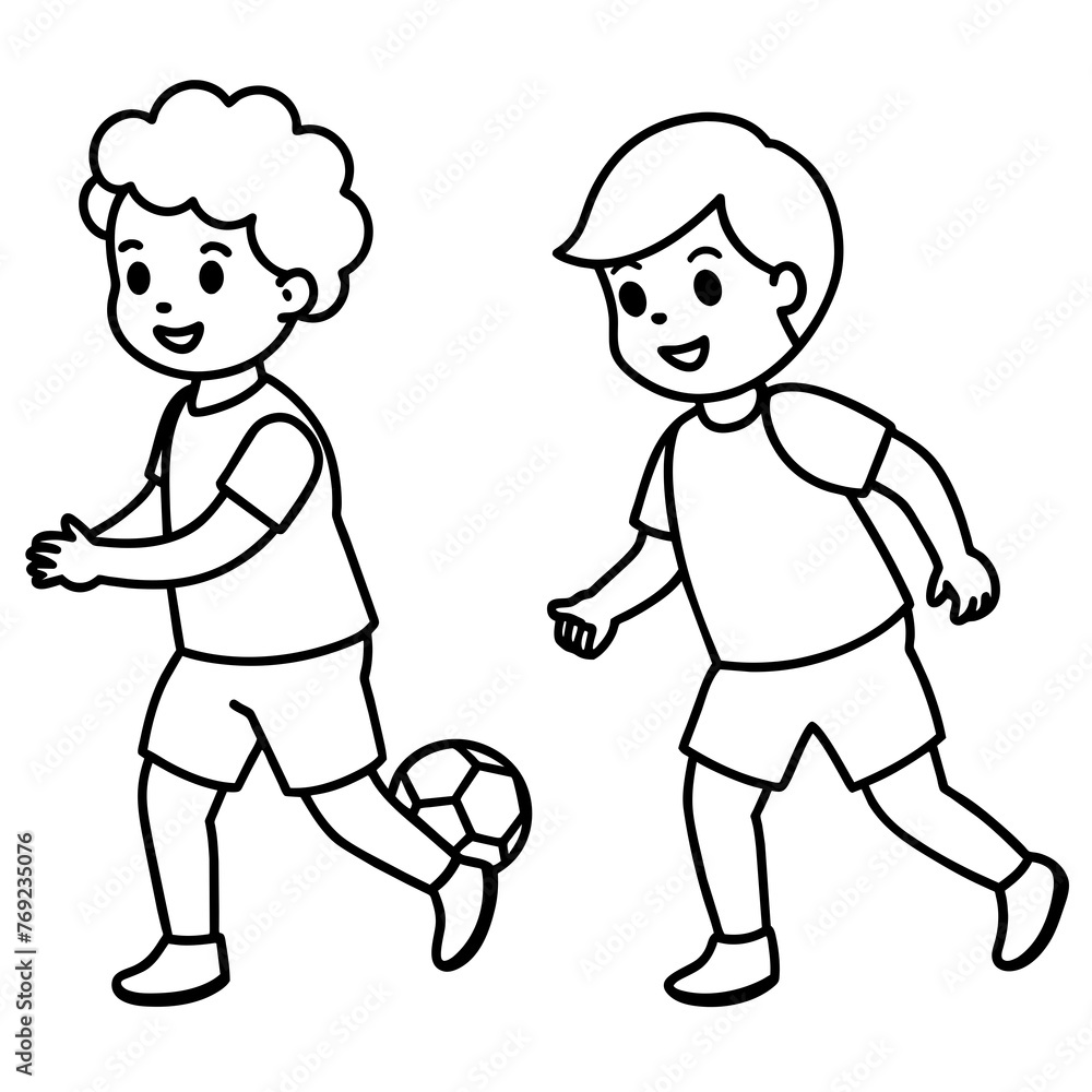 Two child play Football outline silhouette vector art illustration Two child play Football outline silhouette vector art illustration