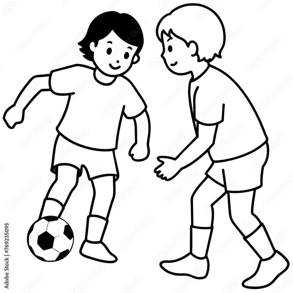 Two child play Football outline silhouette vector art illustration Two child play Football outline silhouette vector art illustration