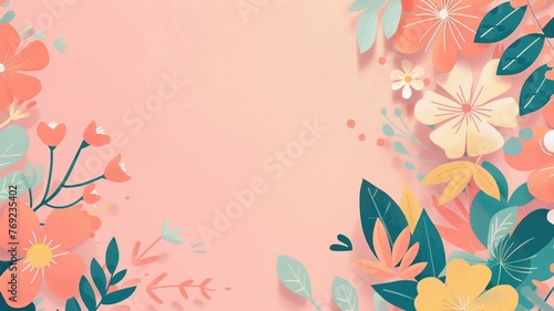 Soft pastel background with a floral design featuring stylized flowers and leaves in harmonious arrangement.