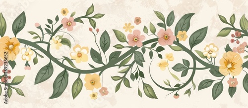 Floral Circular Design Element in Format for Contemporary Interior Decor  Wallpaper  and Fabric Use.