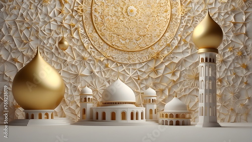 a mosque with golden moon and stars ornament