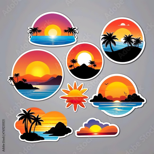 Diseño de pegatinas 3d coloridas puestas de sol