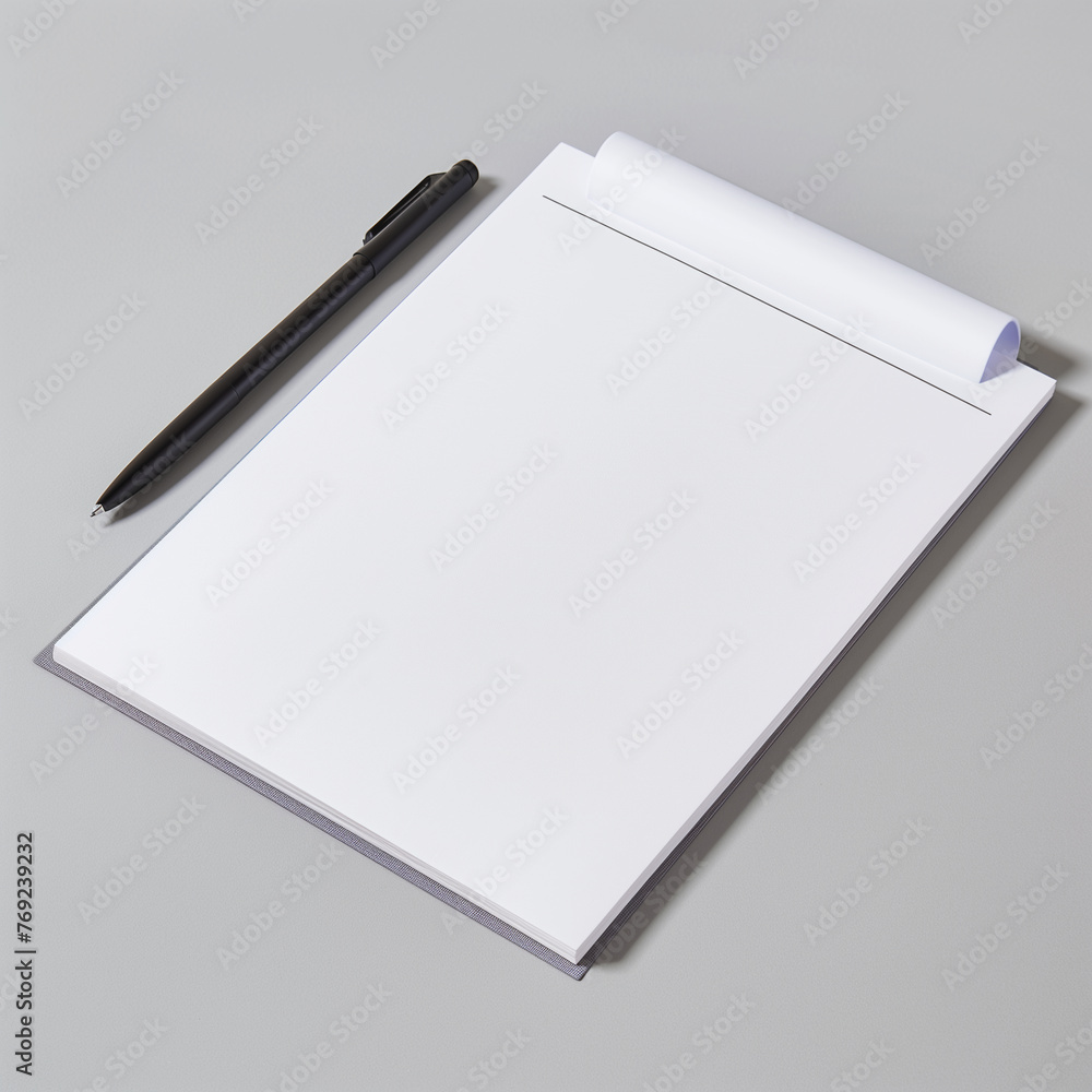 Blank White Notepad with Pencil on Grey Surface Blank White Notepad with Pencil on Grey Surface