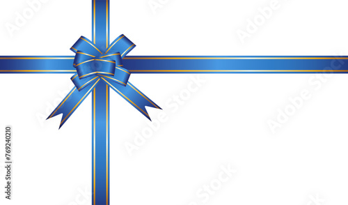 Blue ribbon bow has gold trim illustration