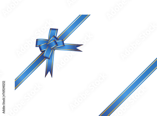 Blue ribbon bow has gold trim illustration