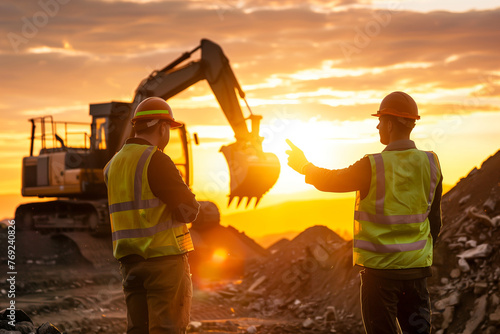 Construction Workers Handshake at Sunset