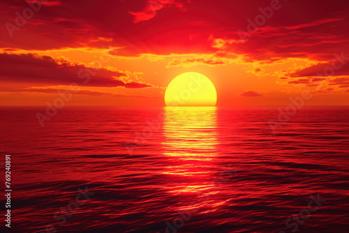 Amazing red sunset over ocean.