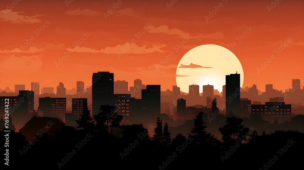City skyline at sunset, Generative AI