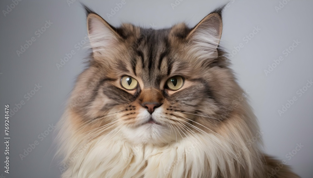 A Fluffy Siberian Cat With A Thick Fur Coat