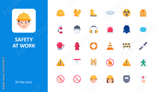 Safety at work flat icon set