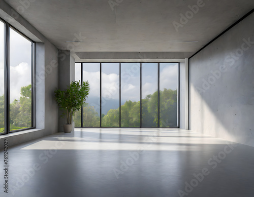 Modern loft style empty space interior 3d render There are polished concrete floor  wall. Generative AI.