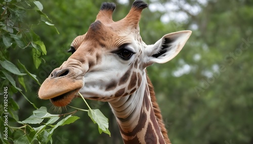 A Giraffe With Its Mouth Open Munching On Leaves
