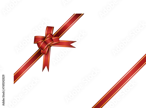  Red ribbon bow has gold trim illustration