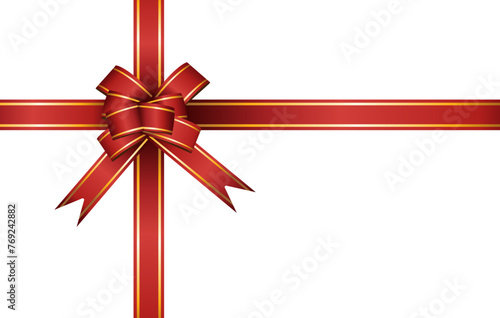 Red ribbon bow has gold trim illustration