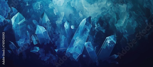 Low poly crystal background in dark blue hues.