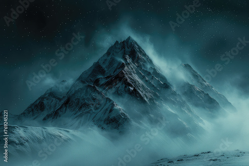 Una montaña en la noche con un rastro de estrellas, siguiendo el estilo de paisajes de fantasía exótica