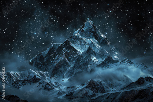 Una montaña en la noche con un rastro de estrellas, siguiendo el estilo de paisajes de fantasía exótica photo