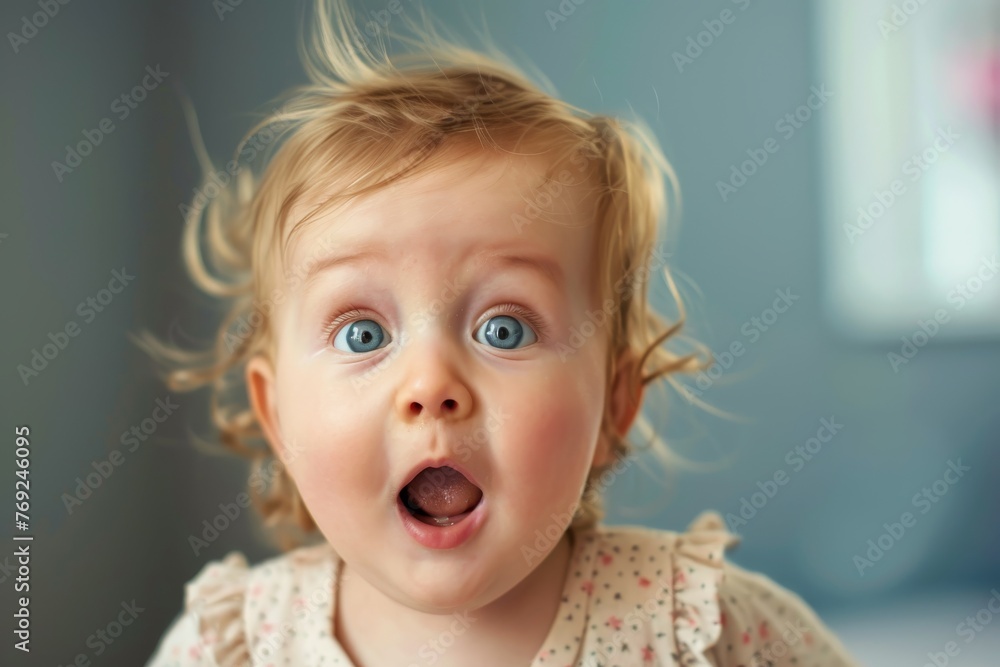 Baby with open mouth and a surprised expression