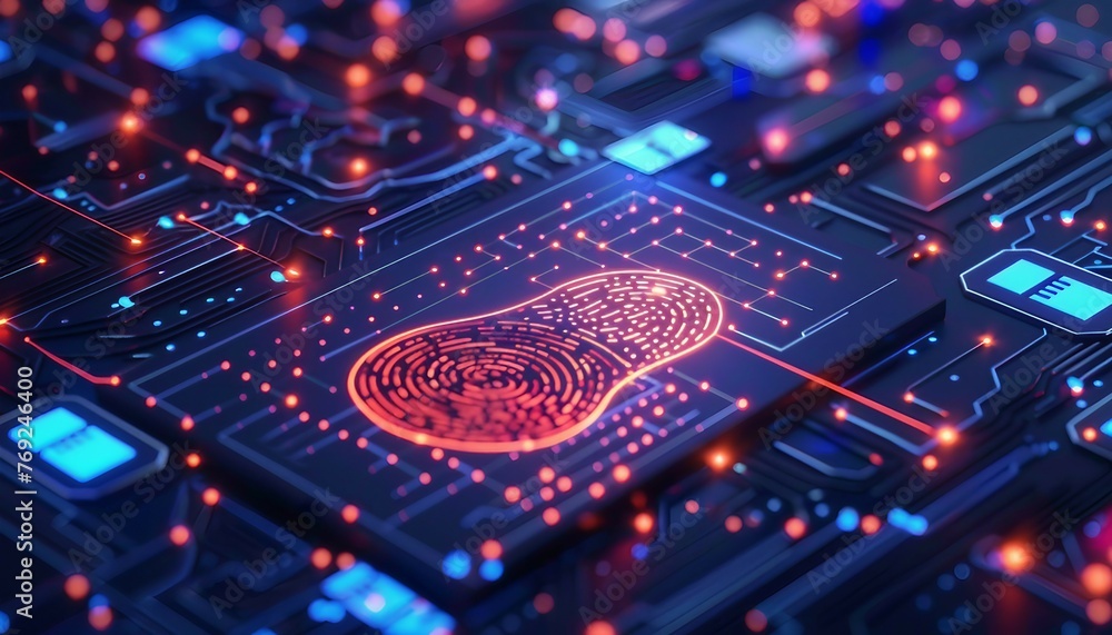 Fototapeta premium Secure Identity Verification Process, secure identity verification with an image showing biometric authentication methods like fingerprint scanning or facial recognition, AI