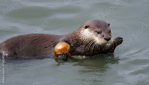 An Otter With A Clamshell On Its Belly Using It A