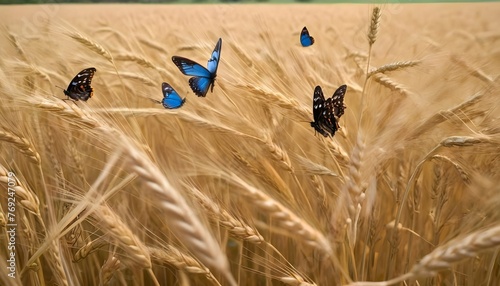 Butterflies Gliding Through A Field Of Wheat