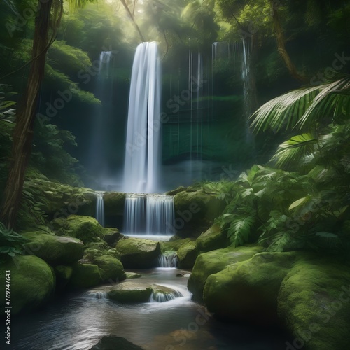 A majestic waterfall hidden deep within a lush, tropical jungle2