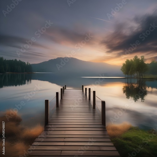 A peaceful lakeside scene with a wooden dock stretching out into calm waters2 © Ai.Art.Creations