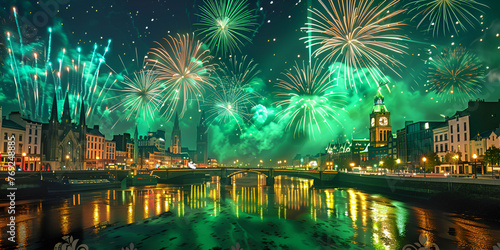 Spectacular Hues St Patrick S Day And The Green Fireworks Display Background 