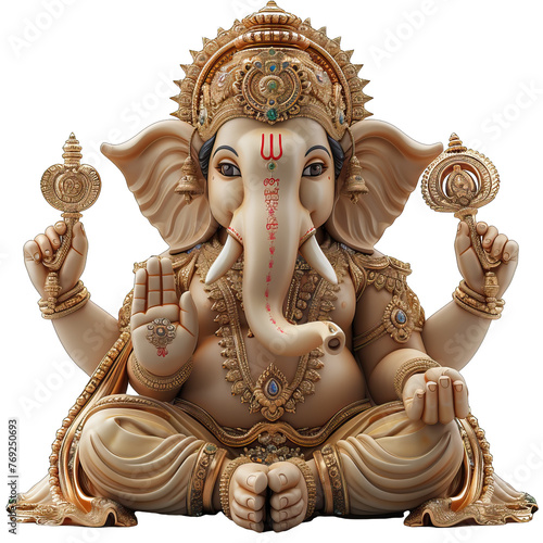 hindu god Ganesh elephant in India Diwali isolated on white photo