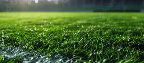 Green Soccer Field Grass Texture Background, Artificial Turf Interior 