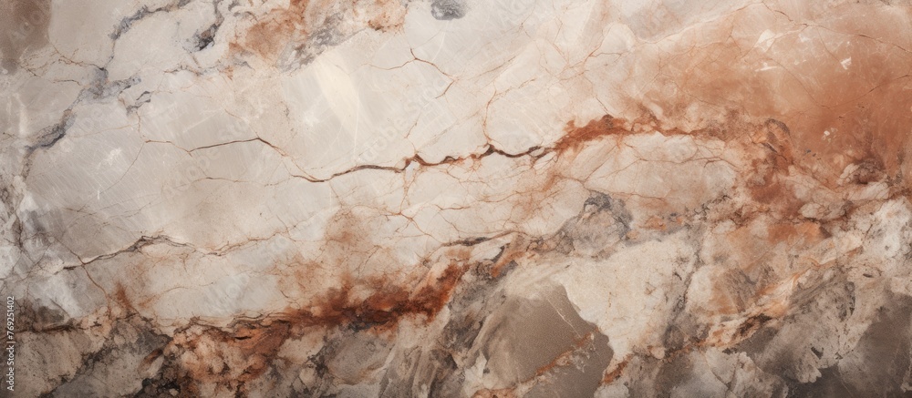 Fototapeta premium A detailed closeup of a brown and white marble texture, resembling a natural landscape painting with intricate patterns, perfect for flooring or art inspiration