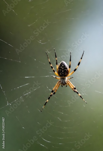 A yellow orange spider waiting for its next prey on its web © Studio One