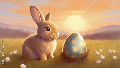 a cute bunny and a easter egg