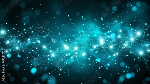 Blue and green cyber nano background, innovation, big data, ai, internet network, line dot concept © Ilja