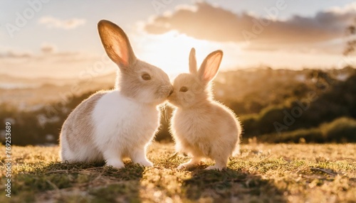 best friends bunny rabbit and chick are kissing © Nathaniel