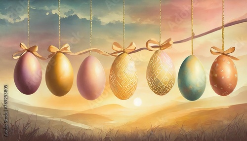 colorful hanging easter eggs