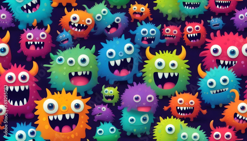 A cartoon illustration of a small, colorful monster background © Iqra