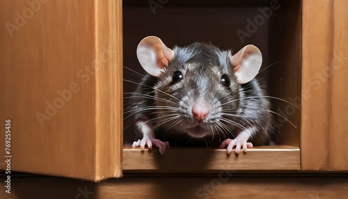 A Rat Peeking Out From Inside A Bookshelf A Liter