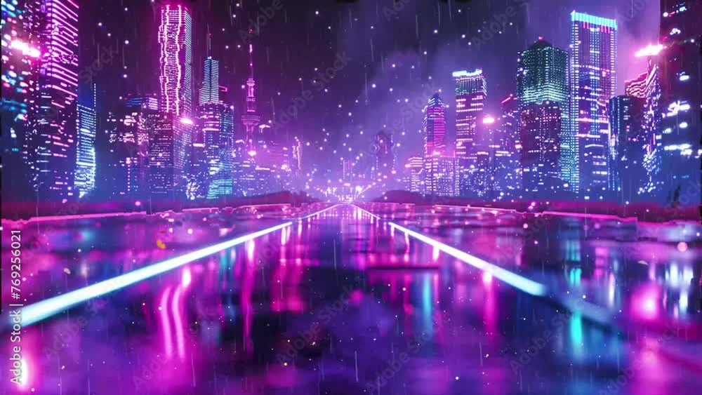 dark neon night in a cyberpunk city- neon lights reflection. seamless looping overlay 4k virtual video animation background dark neon night in a cyberpunk city- neon lights reflection. seamless looping overlay 4k virtual video animation background