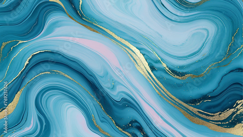 Generative AI blue marble gold wave