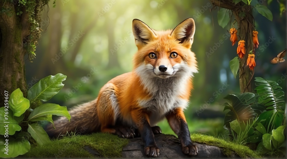 Obraz premium A fox in jungle forest background from Generative AI