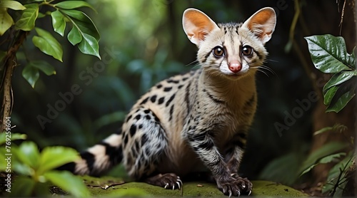 A Genet in jungle forest background from Generative AI photo