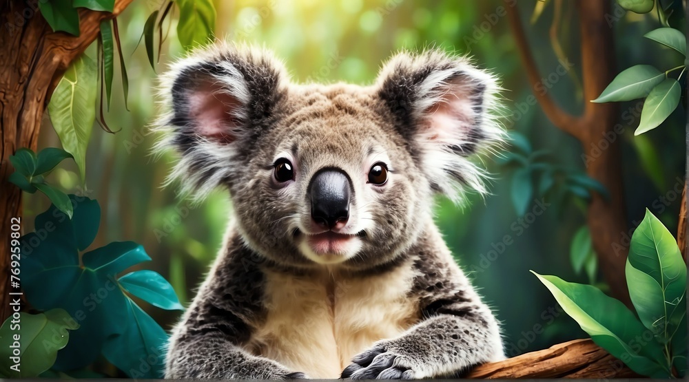 Fototapeta premium A koala in jungle forest background from Generative AI