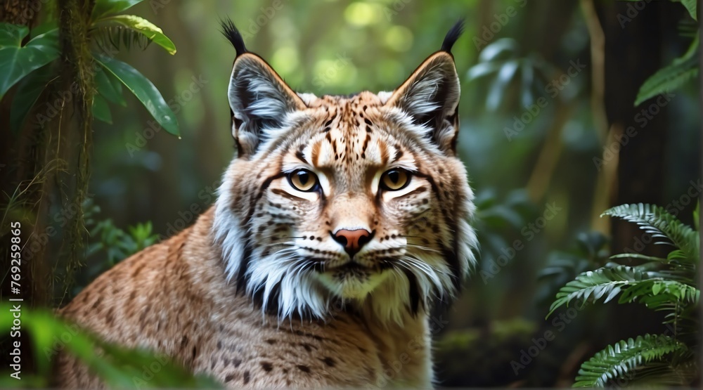 A Lynx in jungle forest background from Generative AI A Lynx in jungle forest background from Generative AI