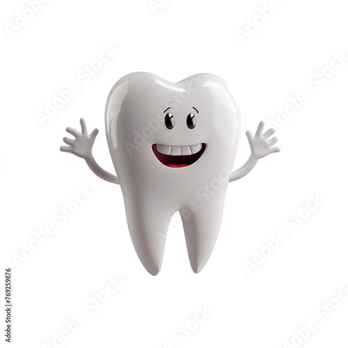 3D rendering of isolated happy tooth. Cartoon dental character. Oral health and dental inspection teeth. Cleaning and whitening teeth concept