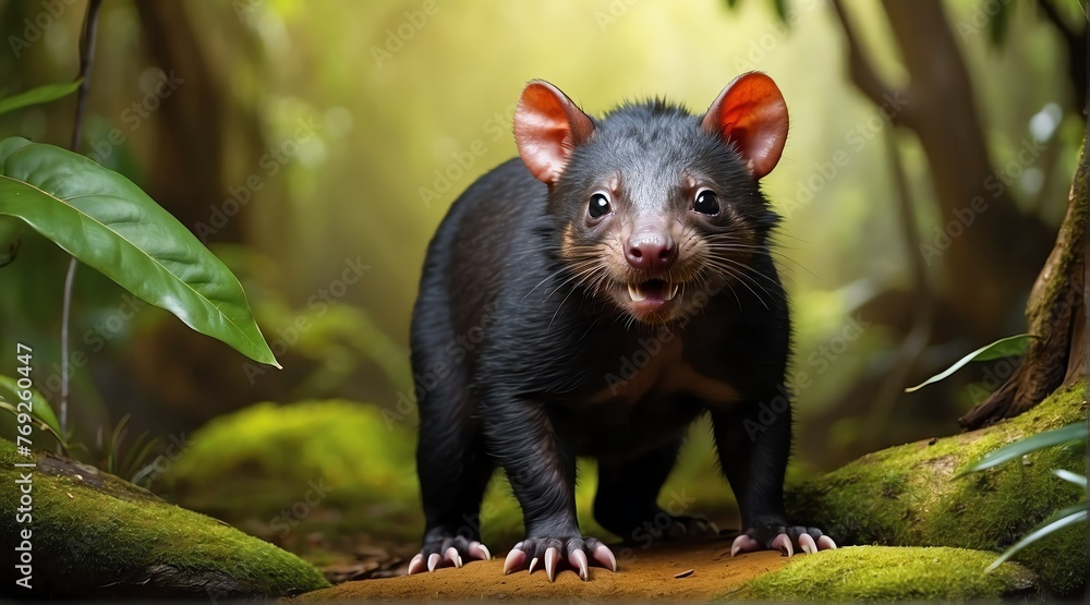 A tasmanian in jungle forest background from Generative AI A tasmanian in jungle forest background from Generative AI