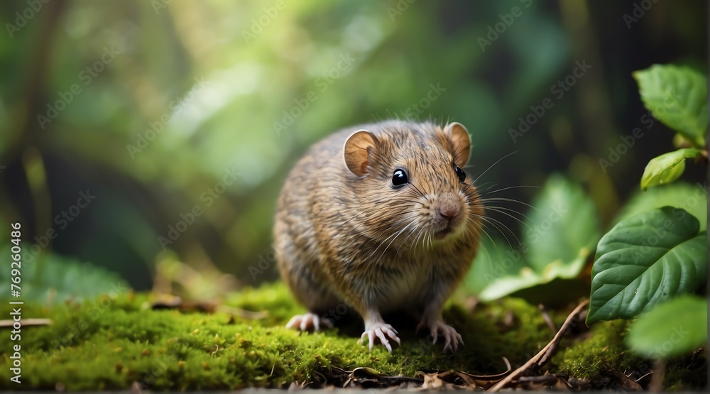 A vole in jungle forest background from Generative AI A vole in jungle forest background from Generative AI
